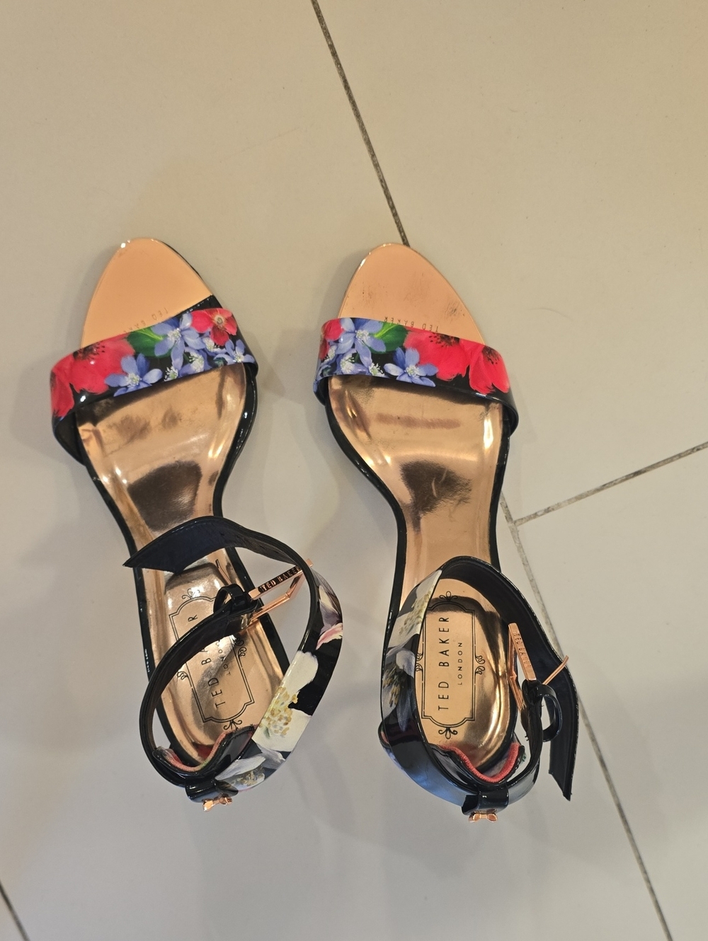 Ted Baker Black Sandals with Red & Blue Floral Strap